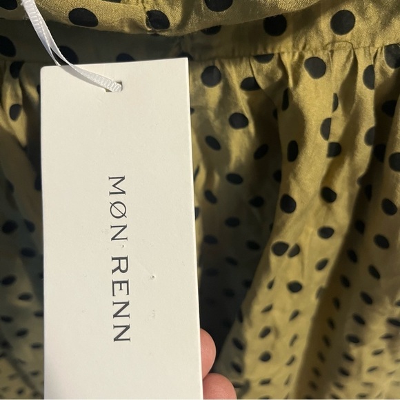 Mon Renn Roselyn Midi Dress Olive Black Polka Dots Size Small NWT - Picture 16 of 16